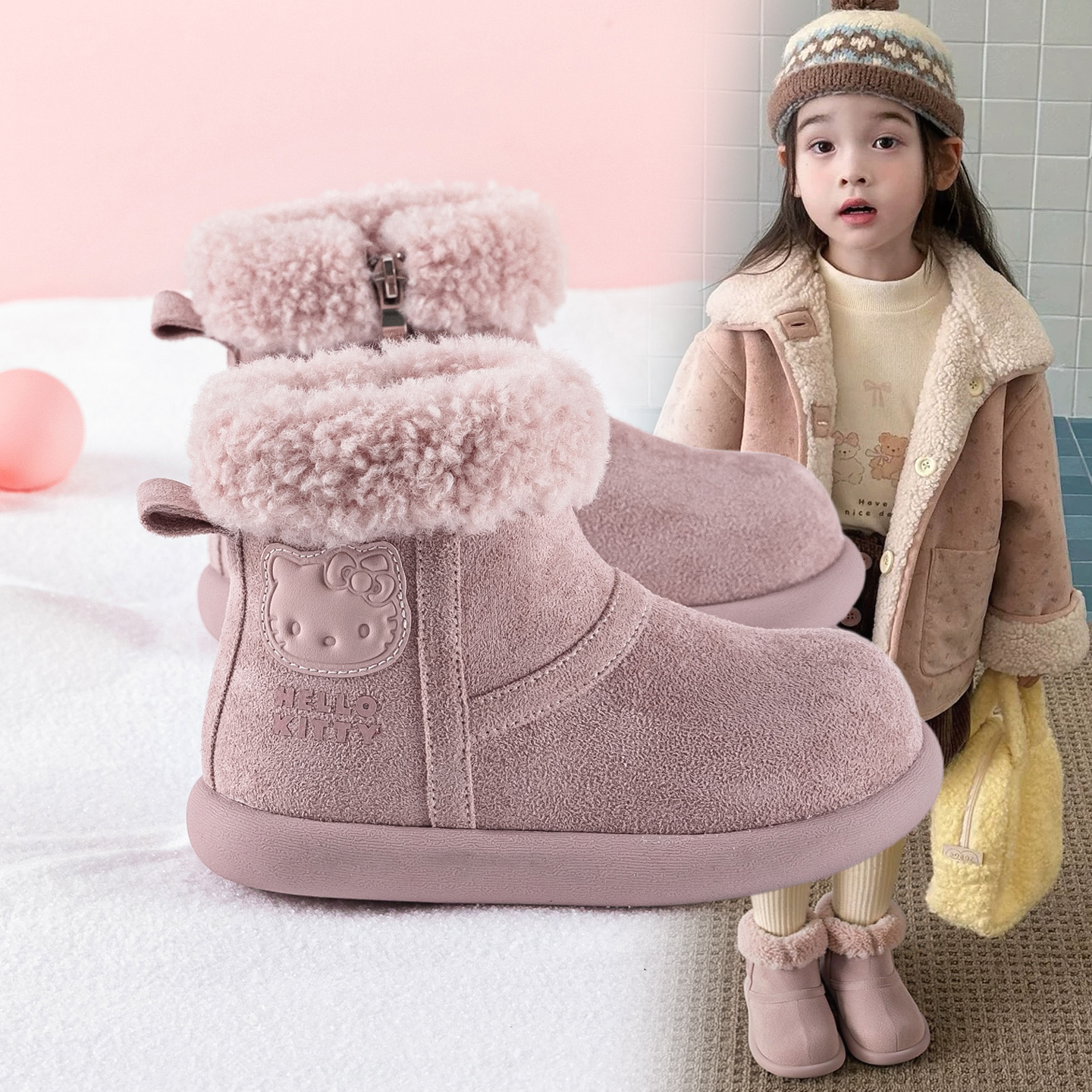 女童秋冬加绒保暖防滑雪地靴