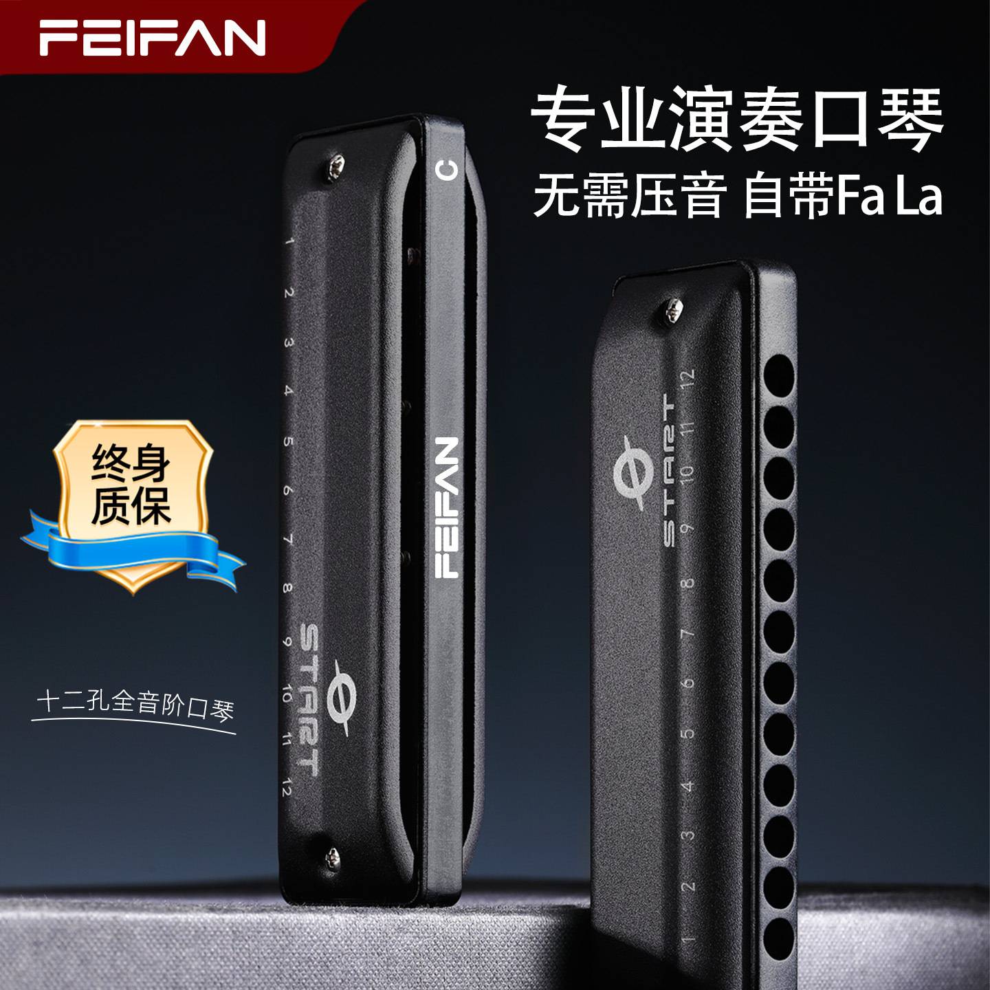 飞繁12孔全音阶口琴带FaLa布鲁斯初学专业演奏乐器12孔布鲁斯口琴
