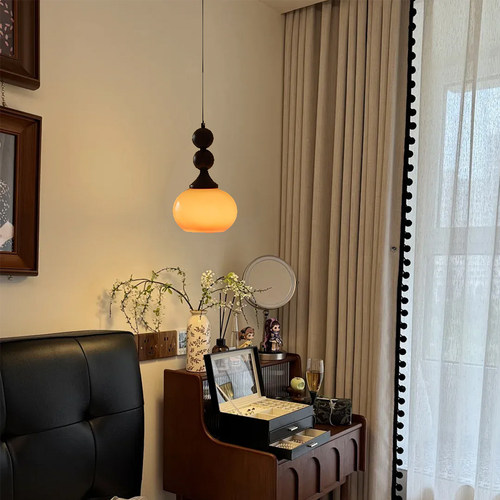 法式中古风卧室床头小吊灯复古胡桃木色餐厅灯高级感过道装饰灯具