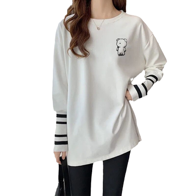 新款中长款条纹拼接打底衫内搭潮