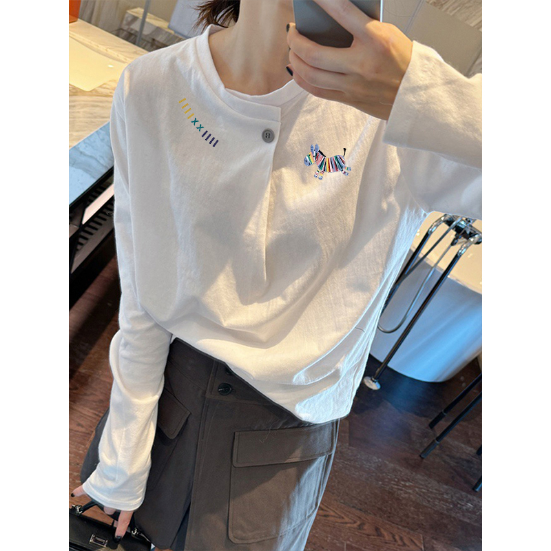 白色长袖半开领减龄款打底衫上衣