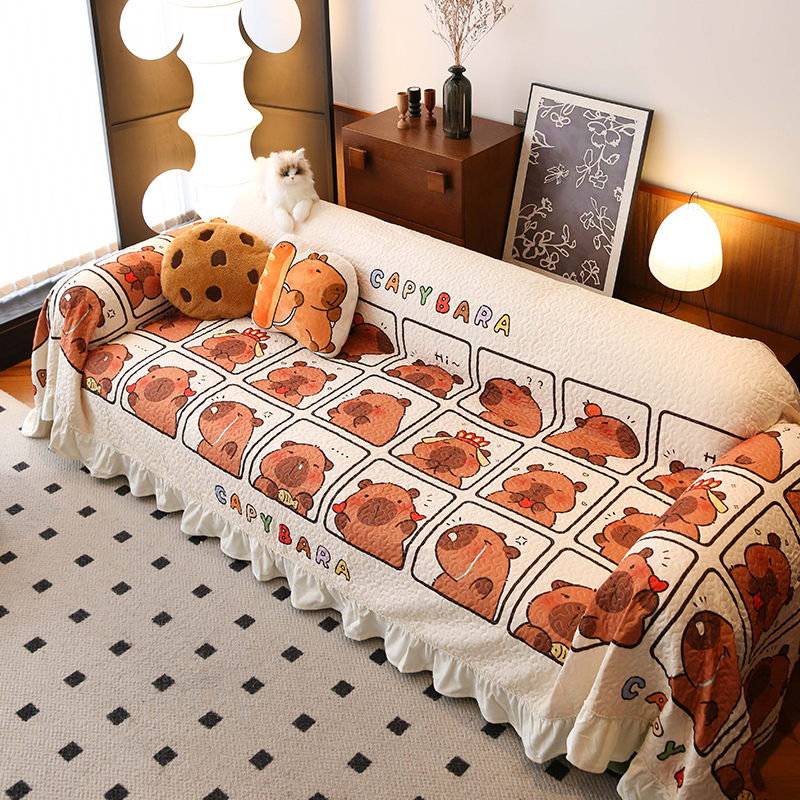 敏顺卡皮巴拉沙发盖布防滑四季通用可爱卡通沙发垫新款沙发套罩