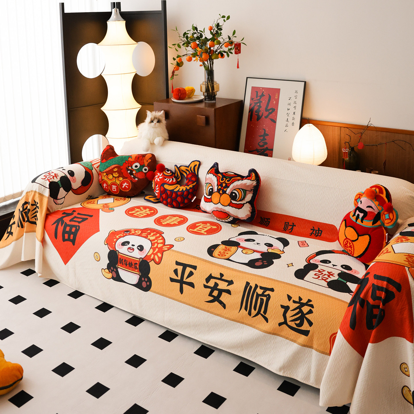 敏顺新年沙发盖布中式轻奢高级沙发巾四季通用国潮沙发垫子防猫抓