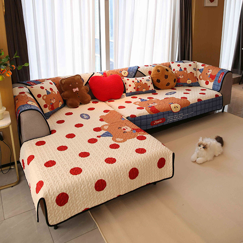 敏顺贵妃沙发垫苹果熊卡通可爱四季通用沙发盖布巾高级感轻奢套罩,居家布艺,沙发垫,淘宝优惠券,粉丝福利购,淘宝优惠卷