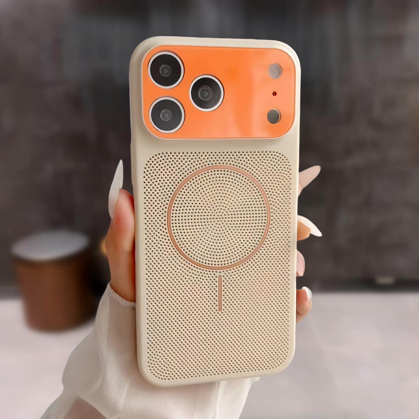 夏季散热撞色秒变17大视窗网壳适用iphone16promax手机壳新款苹果17网孔透气磁吸15pro带镜头膜14全包防摔套