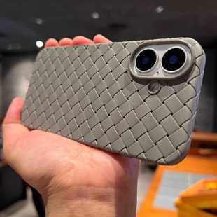 高级感编织纹钛原灰色镂空散热透气洞洞适用iPhone16pro手机壳苹果16promax软壳十六16plus全包防摔硅胶超薄