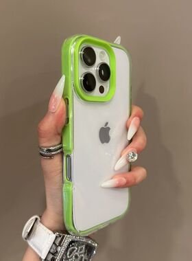 新款简约13三合一糖果色彩色边框14个性苹果15手机壳适用iPhone16promax加厚防摔11亚克力硬壳12透明保护套XS