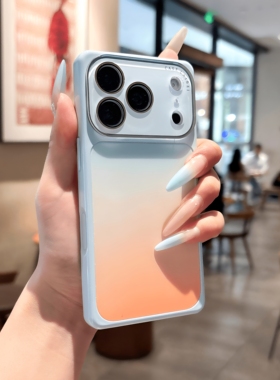 晕染渐变蓝橙色适用苹果17pro壳16promax镜头膜全包iphone17新款15方形保护套女14情侣独特巨好看13高级