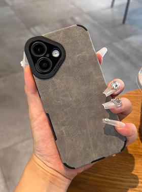 浅灰色翻毛皮适用iPhone16promax苹果16手机壳15新款皮质14高级感13转音孔软壳套12男女款11秋冬16pro防摔PM