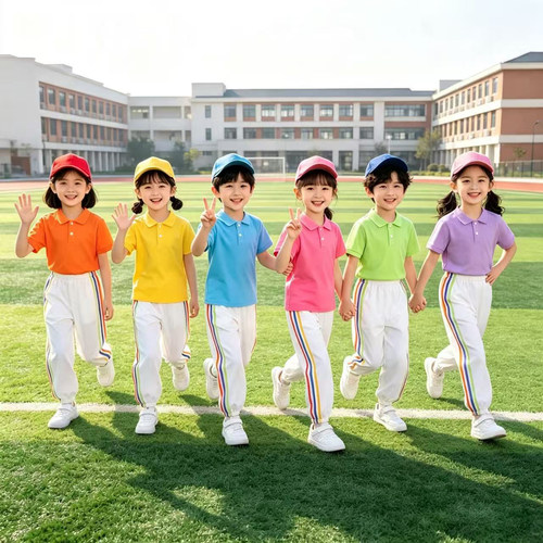 多巴胺儿童啦啦队表演服小学生运动会糖果色短袖POLO衫幼儿园班服