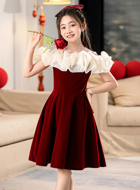 女童红色主持人礼服六一儿童合唱服诗歌朗诵演出服小学生表演服装