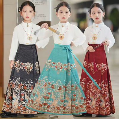 【云仪】中国风古装黑色马面裙套装儿女孩大童夏2025新款汉服唐装