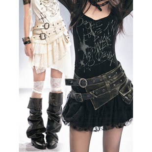 CestNous 重工复古金属雕花十字铆钉金属骑兵口袋双腰带皮腰封女