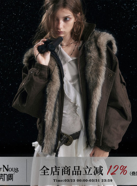 CestNous复古做旧飞行棉服夹克女加厚宽松保暖可拆卸毛领短款外套