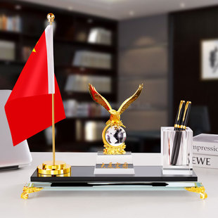 办公桌装饰摆件高档送领导老板办公室水晶笔筒定制党旗国旗送礼品