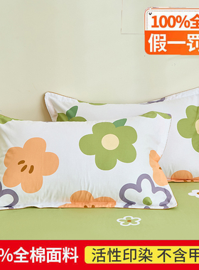 紫茵纯棉枕套100%全棉一对装枕头套45x45家用单人成人枕套一对