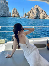 海边旅行出游穿搭女性感辣妹白色蕾丝吊带背心蛋糕半身裙两件套装