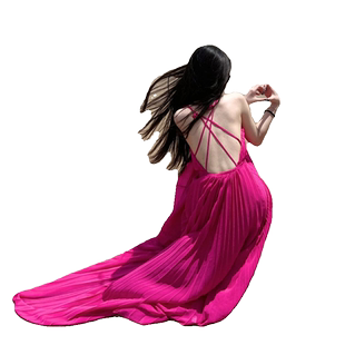 马尔代夫海边旅行度假沙滩裙超仙气质玫红色大露背长款吊带连衣裙