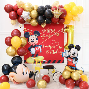 儿童鼠宝宝米奇米妮卡通海报满月白天一周岁生日气球派对装饰背景