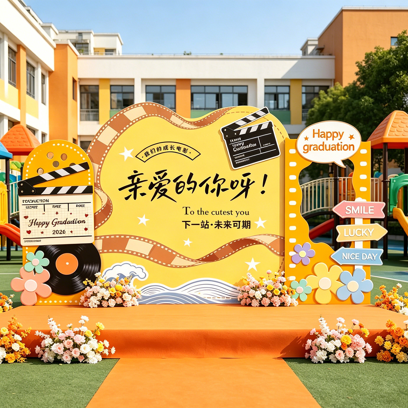 2026幼儿园毕业典礼胶卷主题布置背景KT板拍照相框道具气球迎宾门