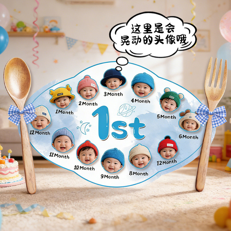 男女宝宝周岁生日氛围装饰趣味可摇头迎宾背景墙KT板儿童拍照道具,节庆用品/礼品,装扮布置套餐,淘宝优惠券,粉丝福利购,淘宝优惠卷