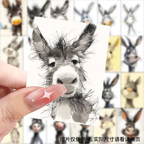 63张小毛驴插画贴纸可爱卡通潦草女孩儿童装饰手账行李箱防水贴画