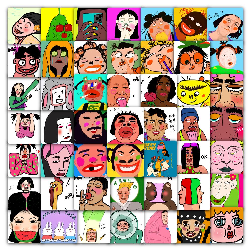 59张恶搞贴纸卡通创意趣味搞笑抽象表情包装饰水杯行李箱防水贴画