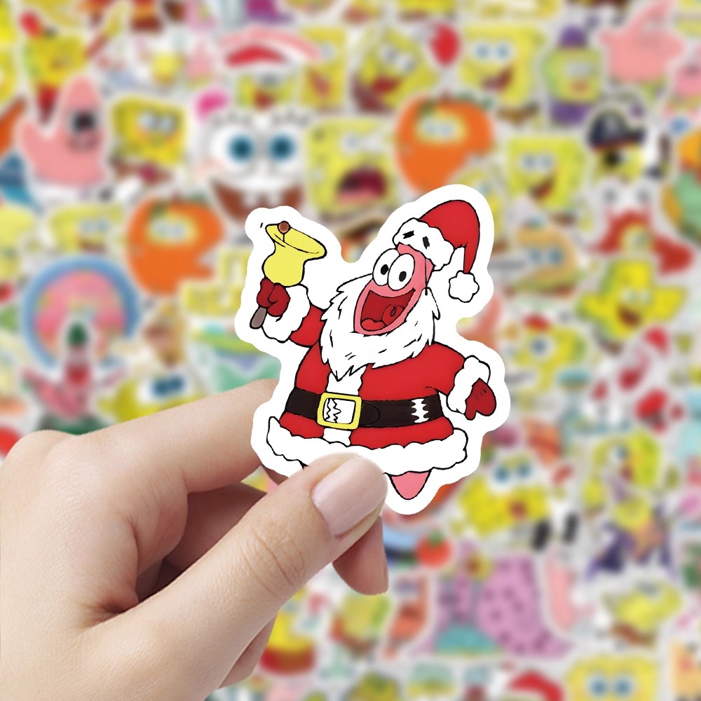 800张海绵宝宝贴纸圣诞节可爱圣诞老人派大星章鱼哥装饰防水贴画