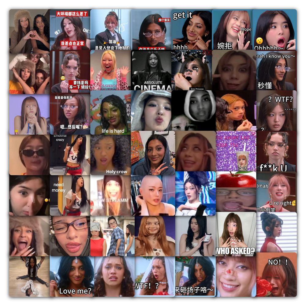 59张katseye贴纸个性抽象创意英文表情包装饰手账行李箱防水贴画