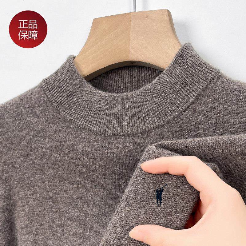 【奥莱品牌折扣】保罗100%羊毛衫男士新款加厚保暖刺绣羊绒衫毛衣