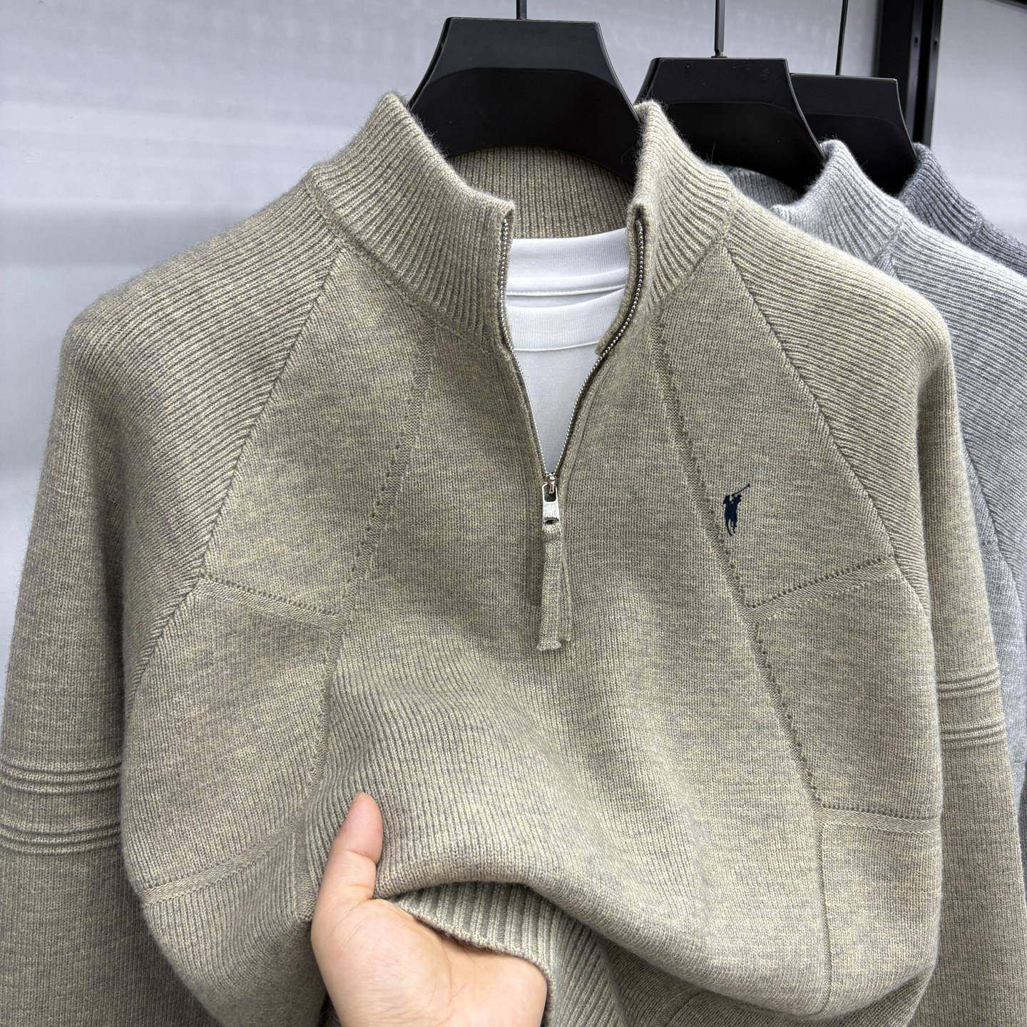 【奥莱正品】保罗男士羊毛衫加厚半拉链针织衫冬季新款立领毛衣男