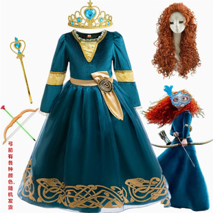 迪斯Brave勇敢传说梅莉达公主裙cosplay服装儿童连衣裙COS服假发