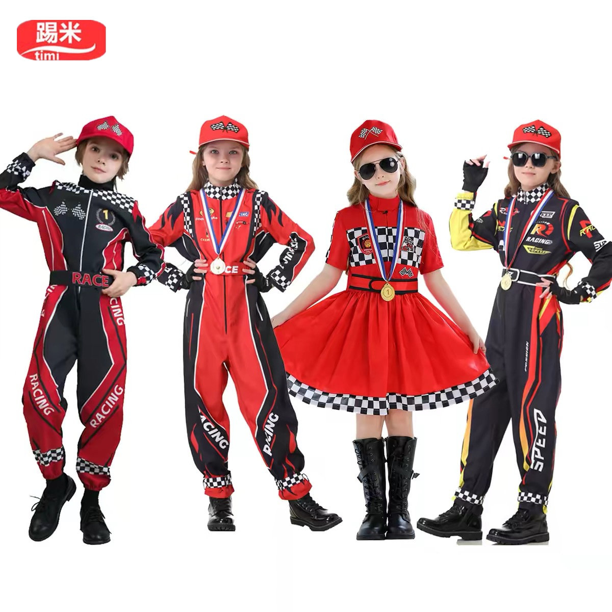 儿童帅气赛车服机车服 幼儿园职业变装派对摩托车手连体衣演出服