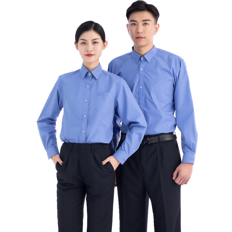 鲁之锦衣检查蓝色工作服衬衣衬衫