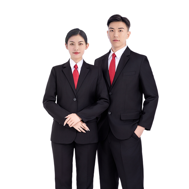 黑色工作服三粒扣春秋装套装