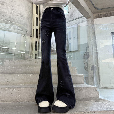 女童喇叭裤秋冬款加绒牛仔裤