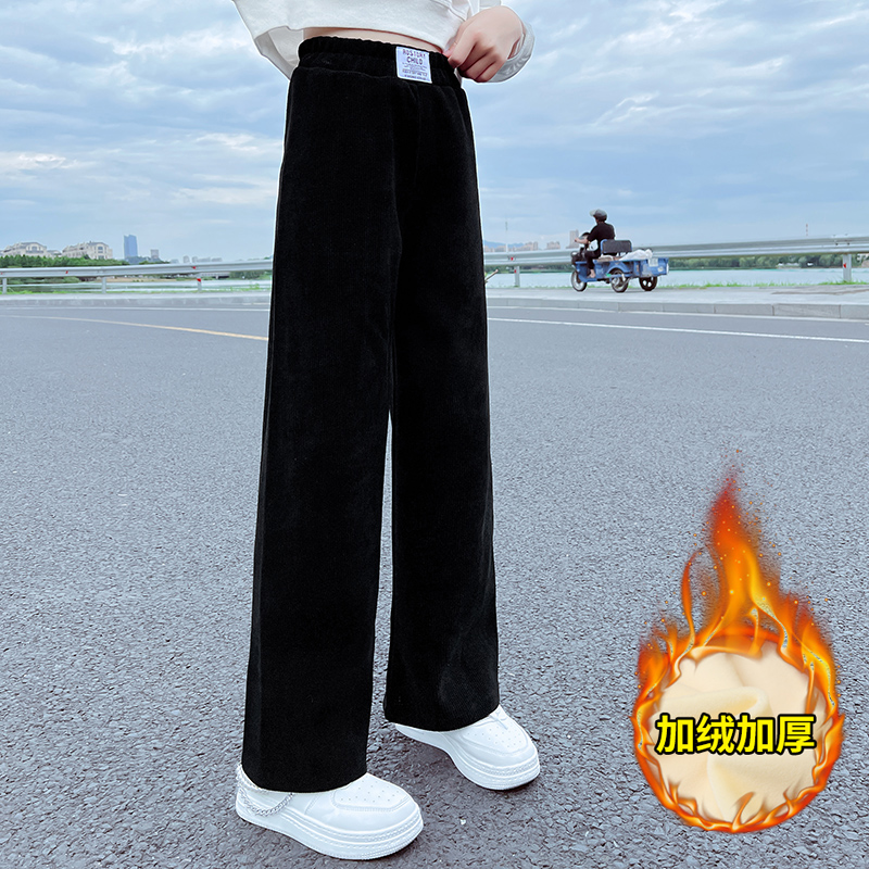 女童裤子秋冬新款加绒休闲直筒裤