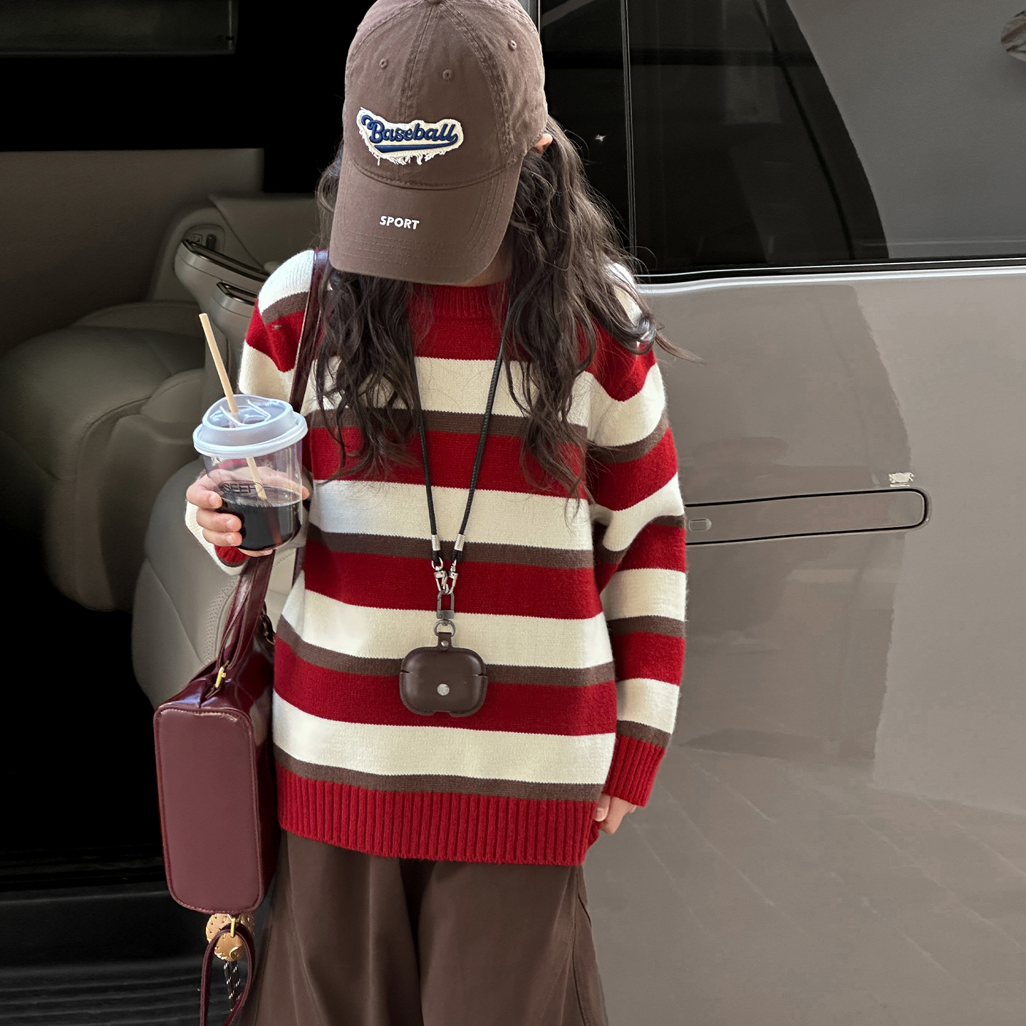 女童学院风条纹毛衣秋冬2026新款