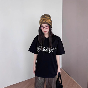 情侣衫 t恤高街嘻哈宽松落肩圆领上衣男女款 字母印花纯棉短袖 美式