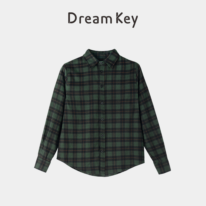 DK经典复古格子小翻领衬衫宽松外套长袖休闲显瘦百搭格纹