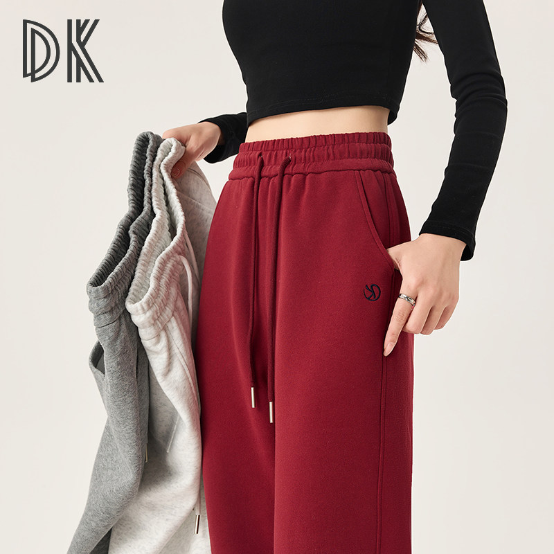 DK运动宽松九分裤中腰束脚时尚显瘦简约百搭松紧健身休闲裤