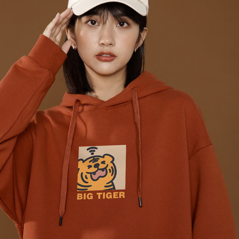 虎年卫衣女加绒国潮复古新年2022秋冬本命年vintage连帽宽松情侣