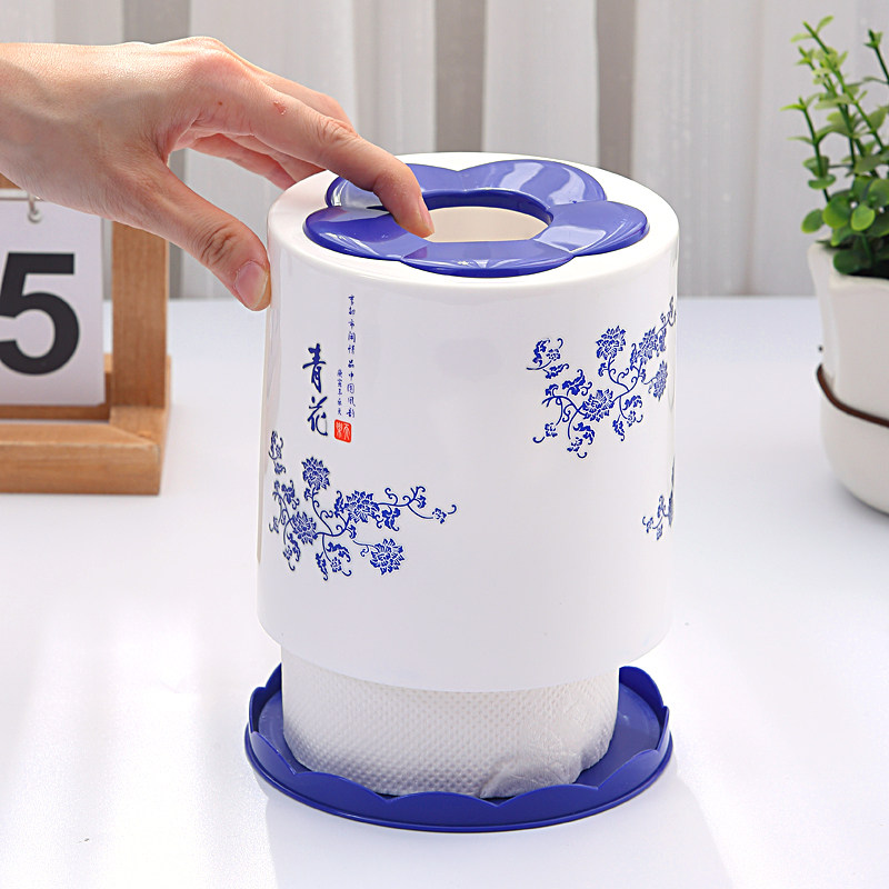 天青色青花瓷卷纸筒客厅纸巾盒桌面圆筒抽纸盒圆形餐家用卷筒纸盒