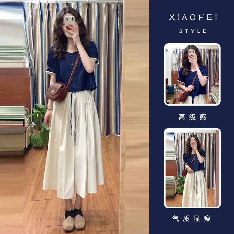 夏季女装2025微胖减龄穿搭一整套今年流行巨好看的连衣裙子两件套