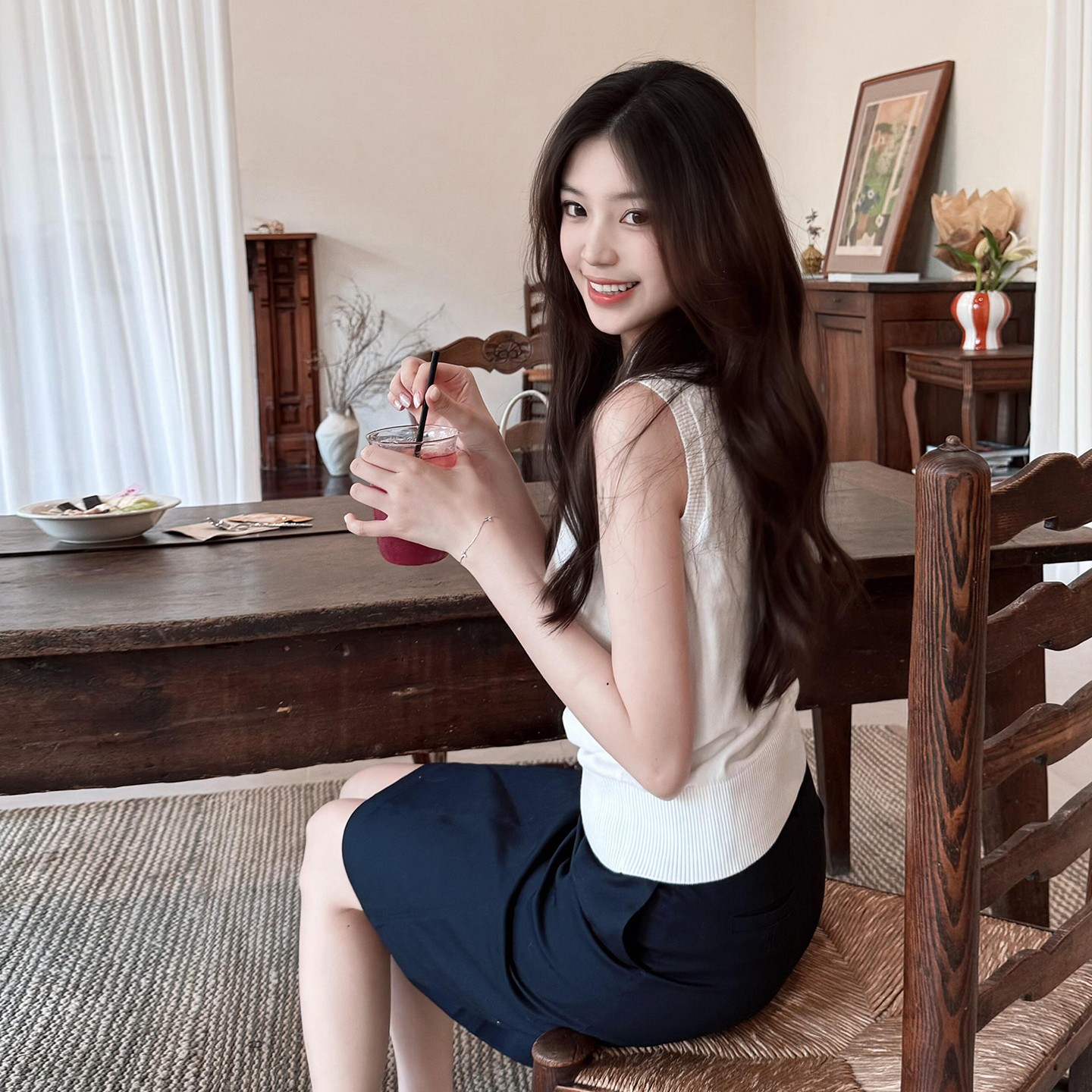 白色无袖套装连衣裙子女