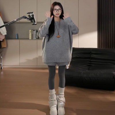 灰色毛衣针织连衣裙子女