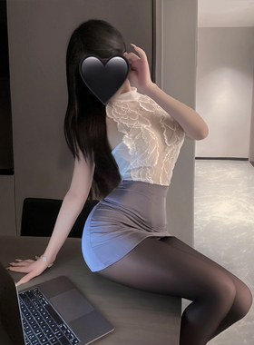 性感御姐风蕾丝拼接透视包臀裙女诱惑OL秘书制服角色扮演套装qqny