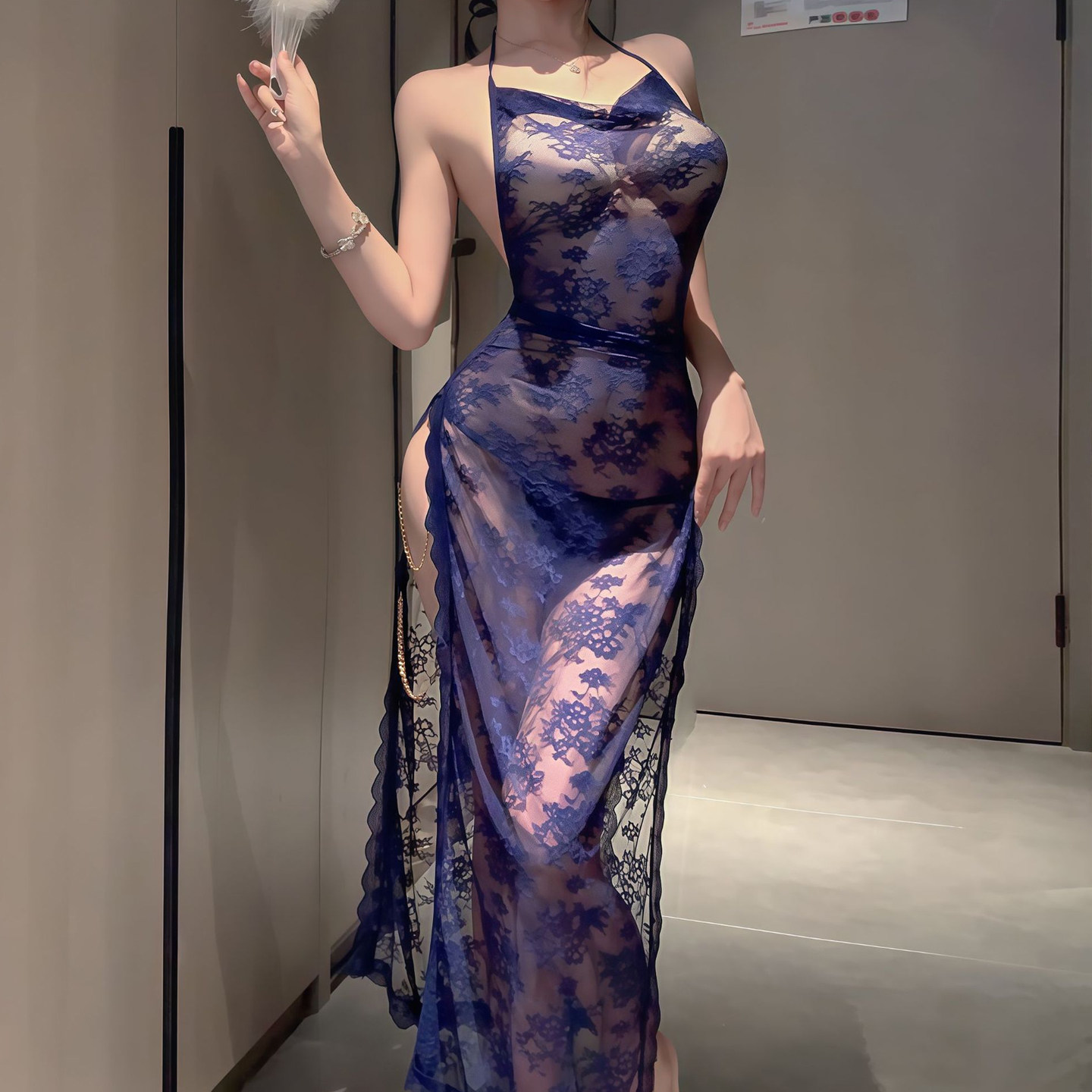 性感御姐风透视高开叉诱惑睡裙