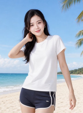 蕉下T恤女棉短袖上衣休闲春夏白色通勤修身透气衣服户外打底衫