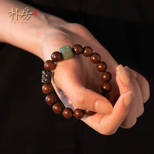 天然金丝檀木醒狮手链
